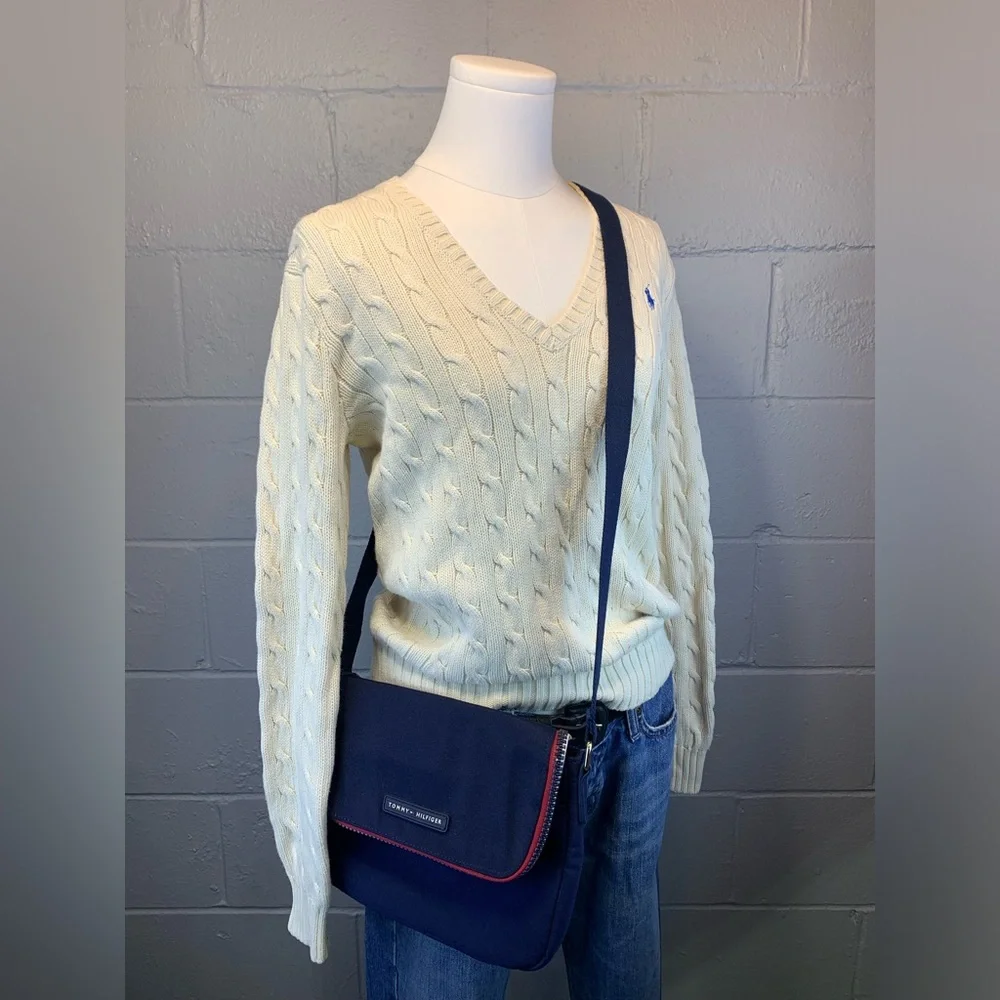 Tommy Hilfiger Canvas/Nylon Messenger/Crossbody Bag-Navy &‎ Red